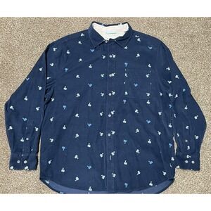 Tommy Bahama Mens XL Navy Blue Embroidered Palm Tree Cotton Long Sleeve Shirt